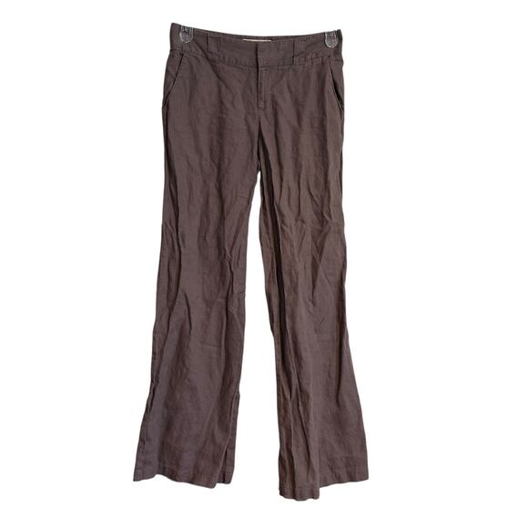 London Jean Marisa Fit 100% Linen Chino Pants Womens Sz 4 Mocha Brown Wide Leg - Picture 1 of 14